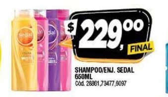 Supermercados Yaguar Sedal Shampoo/Enjuague 650ml oferta