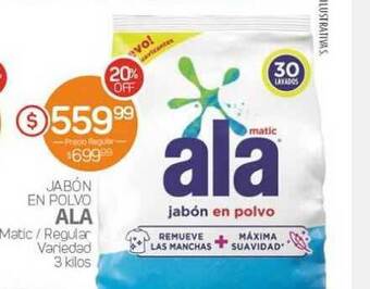 Alvear Ala Jabón En Polvo Matic Regular 3 kilos oferta