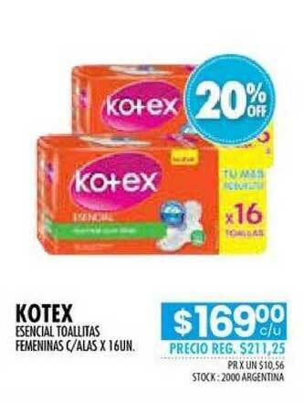 Pigmento Kotex Esencial Toallitas Femeninas C Alas x 160Un. oferta
