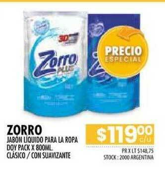 Pigmento Zorro Jabón Líquido Para La Ropa Doy Pack X 800ml Clásico Con Suavizante oferta