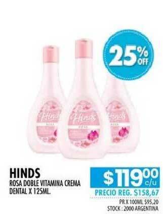 Pigmento Hinds Rosa Doble Vitamina Crema Dental x 125ml oferta