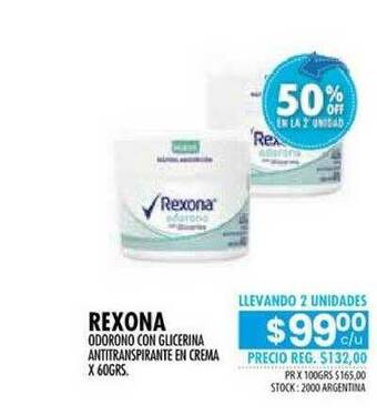 Pigmento Rexona Odorono Con Glicerina Antitranspirante En Crema x 60grs oferta
