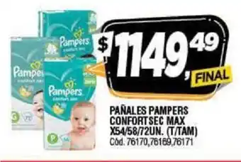 Supermercados Yaguar Pampers Comfort Sec Max Pañales x54/58/72un oferta
