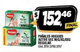Supermercados Yaguar Huggies Active Sec Pañales Regular M/G/XG/XXG oferta