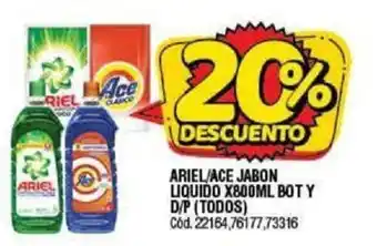Supermercados Yaguar Ariel/Ace Jabon Liquido x800ml Bot Y D/P (Todos) oferta