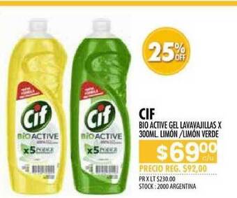 Pigmento Cif Bio Active Gel Lavavajillas X 300ml Limón Limón Verde oferta
