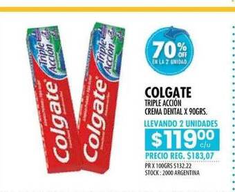 Pigmento Colgate Triple Acción Crema Dental x 90grs oferta