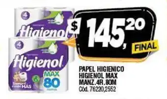 Supermercados Yaguar Higienol Papel Higienico Max Manz. 4R 80M oferta