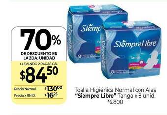 La Anonima Toalla Higiénica Normal Con Alas Siempre Libre Tanga 70% De Descuento En La 2da. Unidad oferta