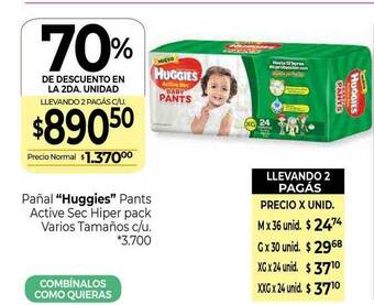 La Anonima Pañal Huggies Pants Active Sec Hiper Pack Varios Tamaños 70% De Descuento En La 2da. Unidad oferta