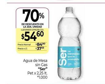 La Anonima Agua De Mesa Sin Gas Ser 70% De Descuento En La 2da. Unidad x 2,25lt oferta