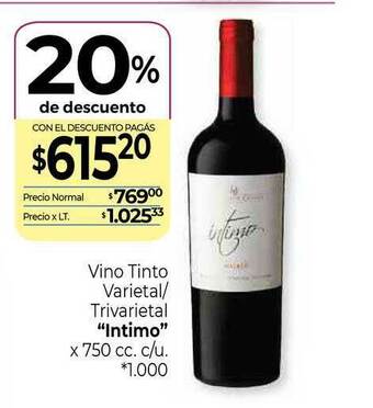 La Anonima Vino Tinto Varietal Trivarietal Intimo 20% De Descuento x 750cc oferta