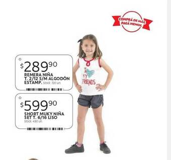 Ferniplast Remera Niña Algodón Estamp. Short Muky Niña Set Liso oferta