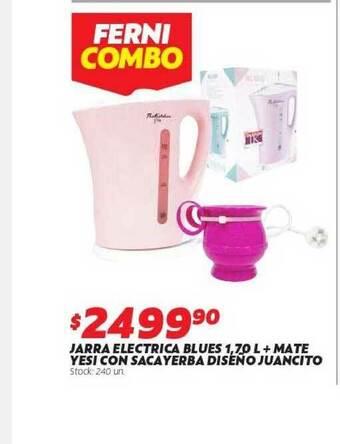 Ferniplast Jarra Electrica Blues 1.70 L + Mate Yesi Con Sacayerba Diseno Juancito oferta