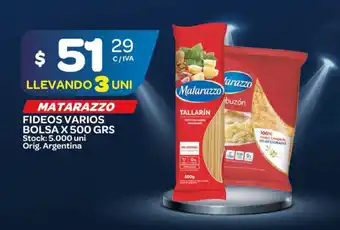 Carrefour Maxi Matarazzo Fideos Varios Bolsa x 500grs oferta