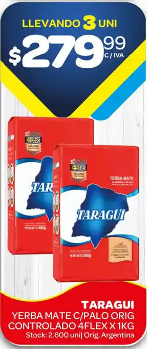 Carrefour Maxi Taragui Yerba Mate C/Palo Orig Controlado 4 Flex x 1kg oferta