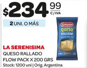Carrefour Maxi La Serenisima Queso Rallado Flow Pack x 200grs oferta