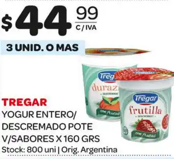 Carrefour Maxi Tregar Yogur Entero/Descremado Pote V/Sabores x 160grs oferta