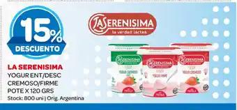 Carrefour Maxi La Serenisima Yogur Ent/Desc Cremoso/Firme Pote x 120grs oferta