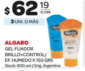 Carrefour Maxi Algabo Gel Fijador Brillo+Control/ Ef. Humedo x 150grs oferta