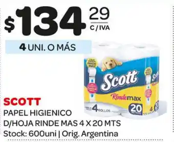 Carrefour Maxi Scott Papel Higienico D/Hoja Rinde Mas 4 x 20mts oferta
