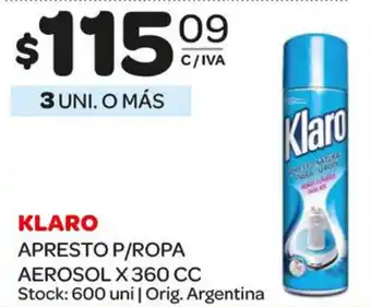 Carrefour Maxi Klaro Apresto P/Ropa Aerosol x 360cc oferta