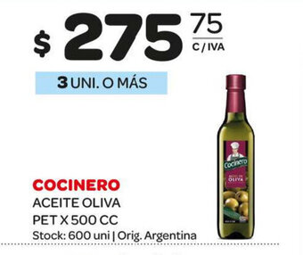 Cocinero Aceite Oliva Pet x 500cc