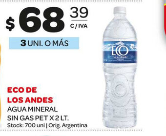 Carrefour Maxi Eco De Los Andes Agua Mineral Sin Gas Pet x 2Lt oferta