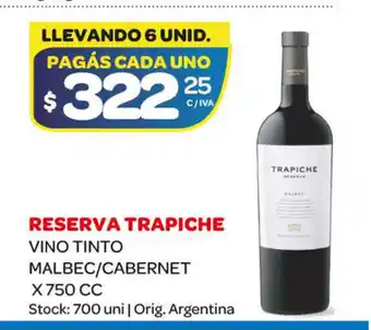 Carrefour Maxi Reserva Trapiche Vino Tinto Malbec/Cabernet x 750cc oferta