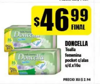 Supermayorista Vital Doncella Toalla femenina pocket c/alas s/d x 16u oferta