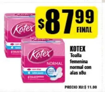 Supermayorista Vital Kotex Toalla femenina normal con alas x8u oferta