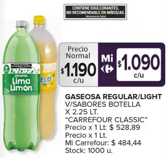 Carrefour Maxi GASEOSA REGULAR/LIGHT V/SABORES BOTELLA X 2,25LT oferta