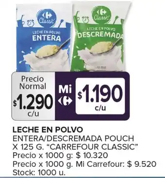 Carrefour Maxi LECHE EN POLVO ENTERA/DESCREMADA POUCH X 125G oferta