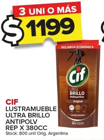 Carrefour Maxi CIF LUSTRAMUEBLE ULTRA BRILLO ANTIPOLV REP X 380CC oferta