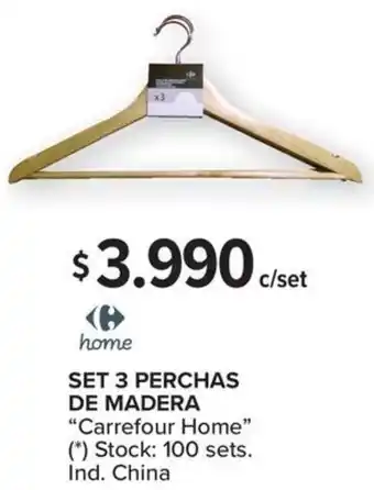 Carrefour SET 3 PERCHAS DE MADERA oferta