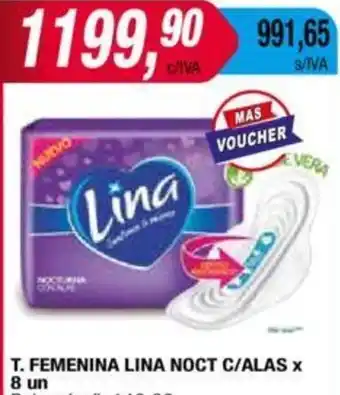 Maxiconsumo T. FEMENINA LINA NOCT C/ALAS X 8 un oferta