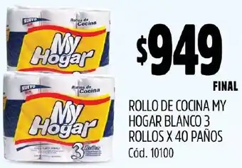 Supermercados Yaguar ROLLO DE COCINA MY HOGAR BLANCO 3 ROLLOS X 40 PAÑOS oferta