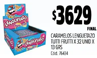 Supermercados Yaguar CARAMELOS LENGUETAZO TUTTI FRUTTI X 32 UNID X 13GR oferta