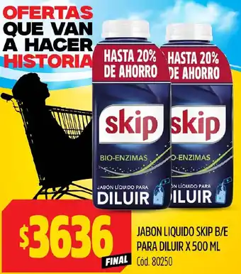 Supermercados Yaguar JABON LIQUIDO SKIP B/E PARA DILUIR X 500ML oferta