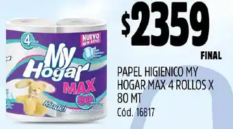 Supermercados Yaguar PAPEL HIGIENICO MY HOGAR MAX 4 ROLLOS X 80 MT oferta