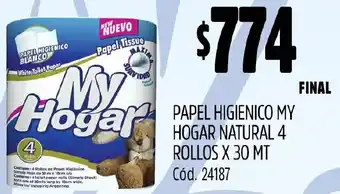 Supermercados Yaguar PAPEL HIGIENICO MY HOGAR NATURAL 4 ROLLOS X 30 MT oferta
