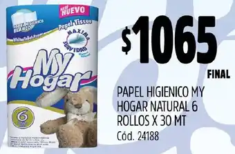 Supermercados Yaguar PAPEL HIGIENICO MY HOGAR NATURAL 6 ROLLOS X 30 MT oferta