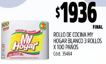 Supermercados Yaguar ROLLO DE COCINA MY HOGAR BLANCO 3 ROLLOS X 100 PAÑOS oferta