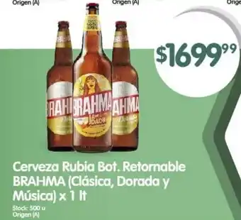 Supermercados Buenos Días Cerveza Rubia Bot. Retornable BRAHMA x 1It oferta
