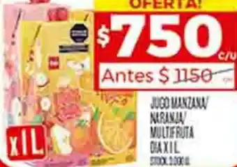 Supermercados DIA JUGO MANZANA NARANJA MULTIFRUTA DIA X 1L oferta