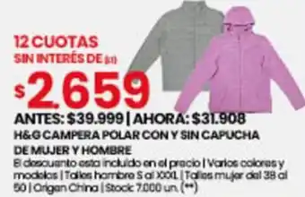 Changomas H&G CAMPERA POLAR CON Y SIN CAPUCHA DE MUJER Y HOMBRE oferta