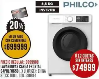 Coto PHILCO LAVARROPAS CARGA FRONTAL 94PHLF065BI, XU. oferta