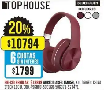 Coto TOPHOUSE AURICULARES TM058, XU. oferta