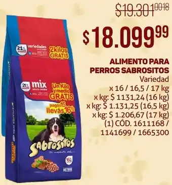 Makro ALIMENTO PARA PERROS SABROSITOS x 16/ 16,6/17kg oferta