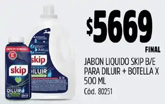 Supermercados Yaguar JABON LIQUIDO SKIP B/E PARA DILUIR + BOTELLA X 500ML oferta
